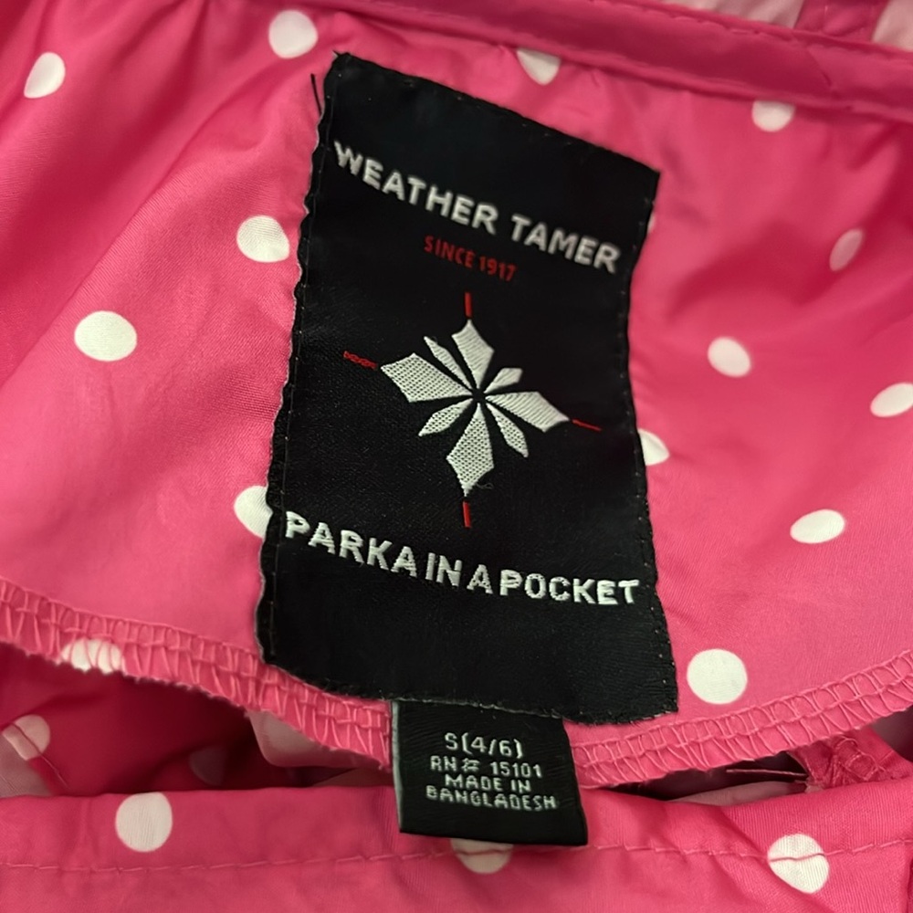 WEATHER TAMER Pink Polka Dot Hooded Parka In A Pocket Jacket  6 NWOT - Picture 9 of 10